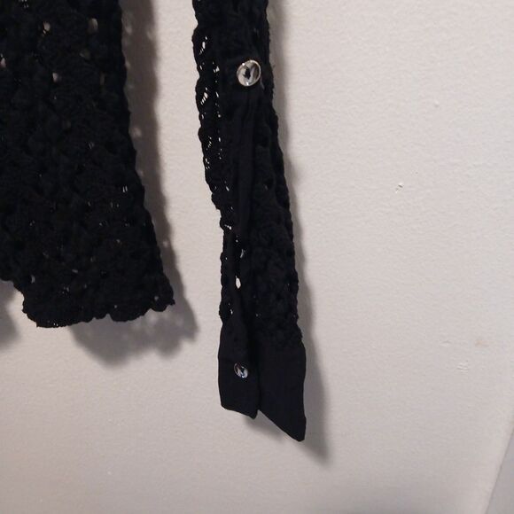 Black Lace Button-Up Blouse – Long Sleeve, Soft, Size Small – Romantic Look - Picture 4 of 9